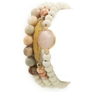 Garden Party Beaded Bracelet Set White Gold Boho